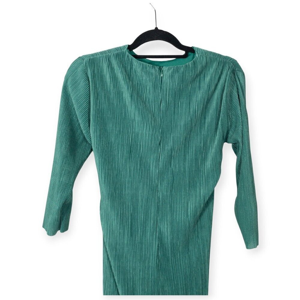 Paper Parachute Long-Sleeve Emerald Green Midi Dress Satin Pleated SZ M Formal - Picture 4 of 10